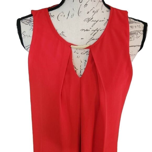 BCX Ladies Red Dress with Gold Bar Keyhole - Size Large - Picture 4 of 8